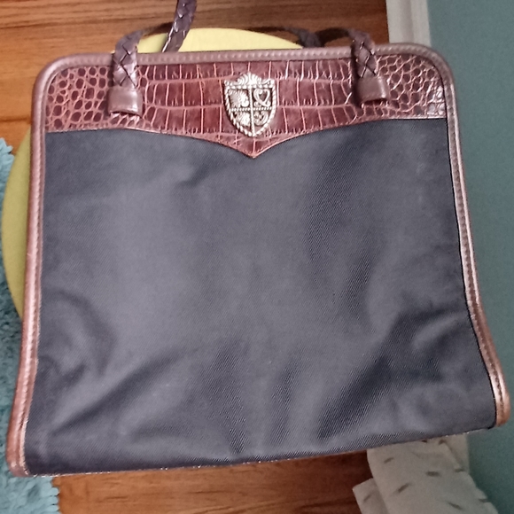 Brighton Black Nylon & Faux Brown Croc Embossed Handbag - Picture 2 of 12